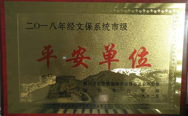 陜煤建設(shè)機電安裝公司榮獲銅川市經(jīng)文保系統(tǒng)市級“平安單位”