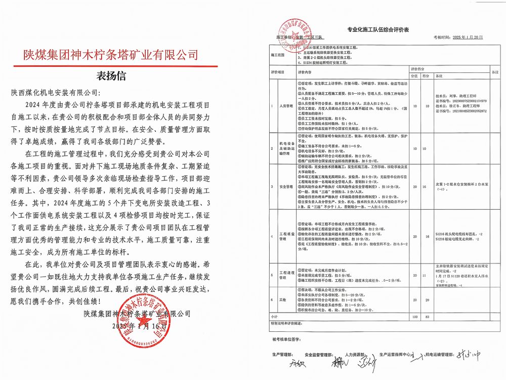 陜煤建設機電安裝公司檸條塔項目部：榮譽加身啟新程，砥礪前行譜華章